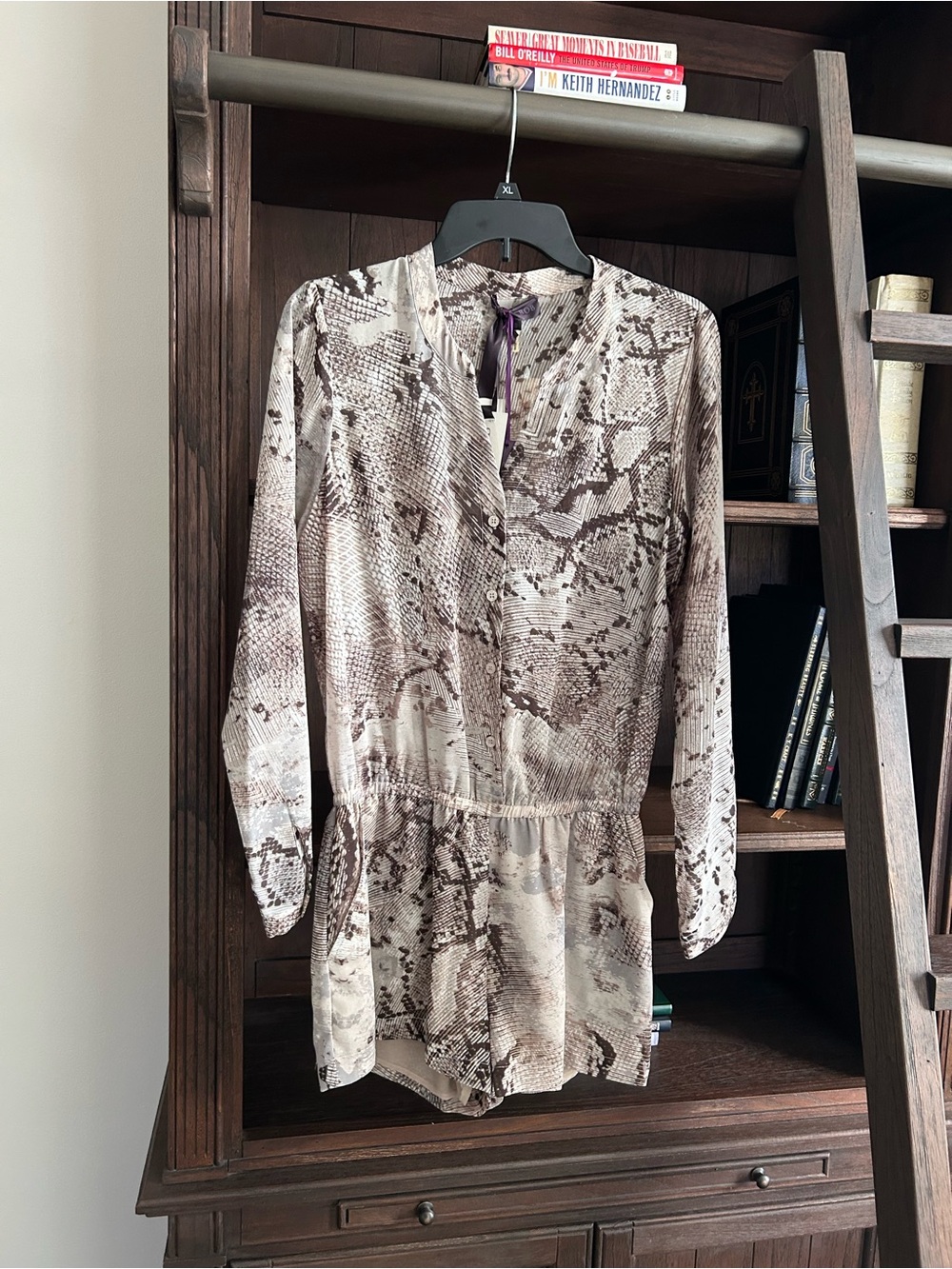 Hale Bob long-sleeve snakeskin print romper.